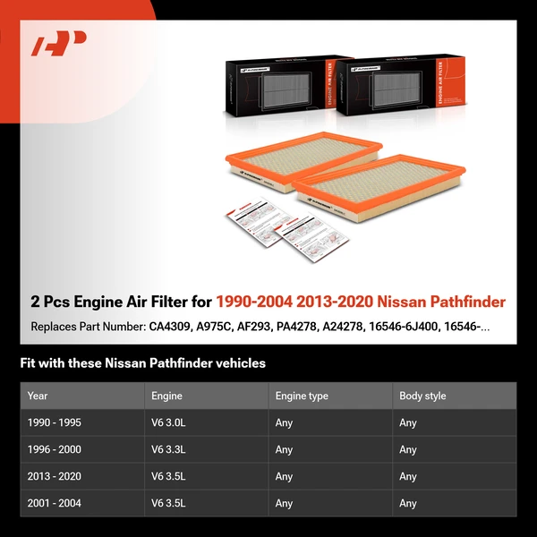2 Pcs Engine Air Filter for 1990-2004 2013-2020 Nissan Pathfinder