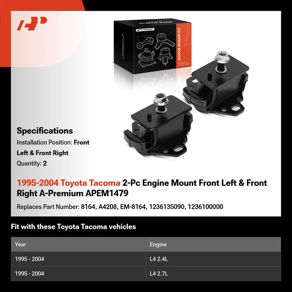 1995-2004 Toyota Tacoma 2-Pc Engine Mount Front Left & Front Right A-Premium APEM1479