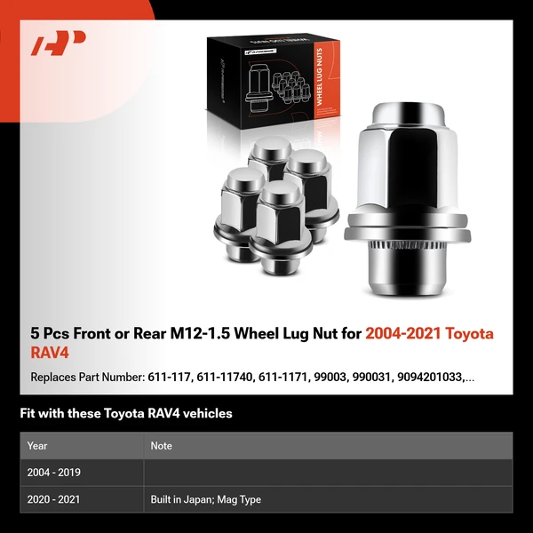 5 Pcs Front or Rear M12-1.5 Wheel Lug Nut for 2004-2021 Toyota RAV4
