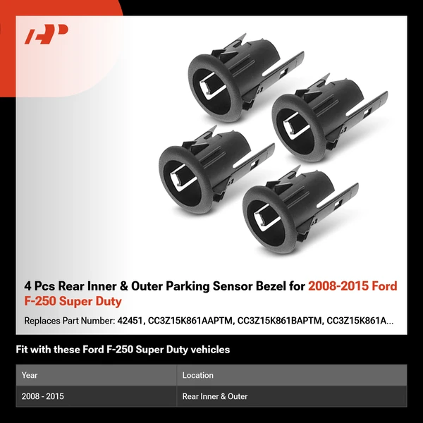 4 Pcs Rear Inner & Outer Parking Sensor Bezel for 2008-2015 Ford F-250 Super Duty