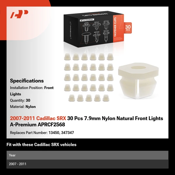 2007-2011 Cadillac SRX 30 Pcs 7.9mm Nylon Natural Front Lights A-Premium APRCF2568