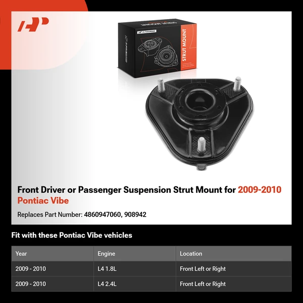 Front Driver or Passenger Suspension Strut Mount for 2009-2010 Pontiac Vibe