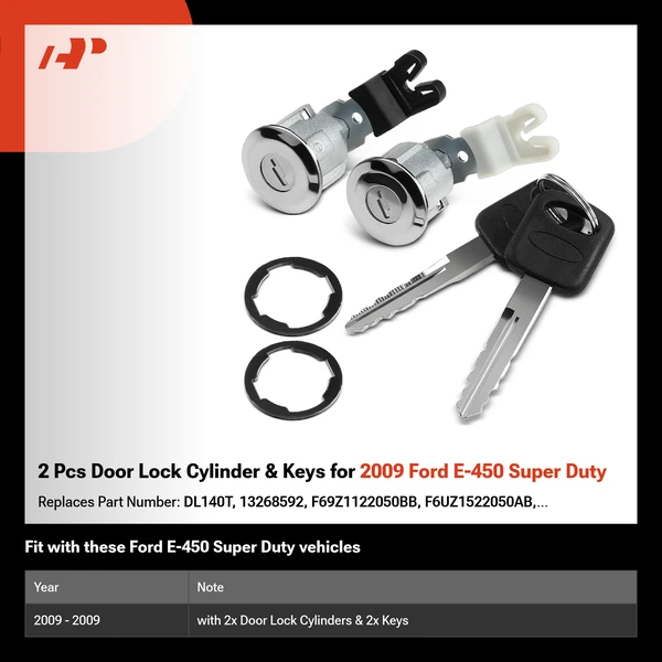 2 Pcs Door Lock Cylinder & Keys for 2009 Ford E-450 Super Duty