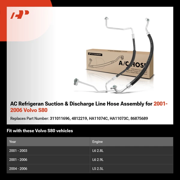 AC Refrigeran Suction & Discharge Line Hose Assembly for 2001-2006 Volvo S80
