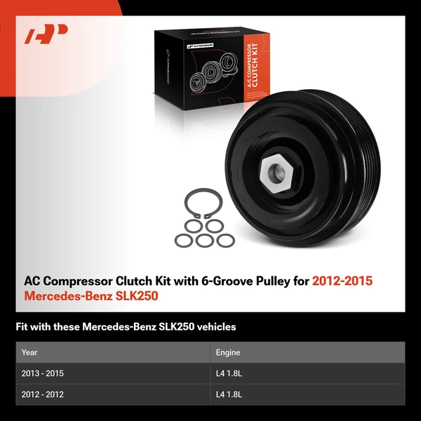 AC Compressor Clutch Kit with 6-Groove Pulley for 2012-2015 Mercedes-Benz SLK250