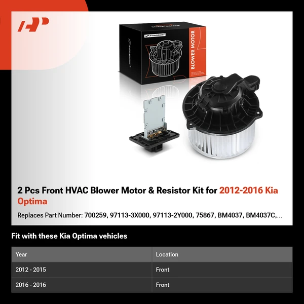 2 Pcs Front HVAC Blower Motor & Resistor Kit for 2012-2016 Kia Optima