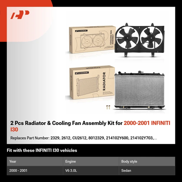 2 Pcs Radiator & Cooling Fan Assembly Kit for 2000-2001 INFINITI I30