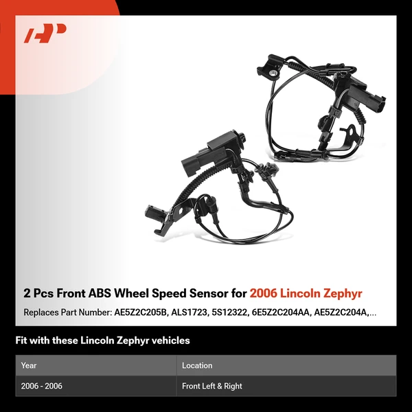 2 Pcs Front ABS Wheel Speed Sensor for 2006 Lincoln Zephyr