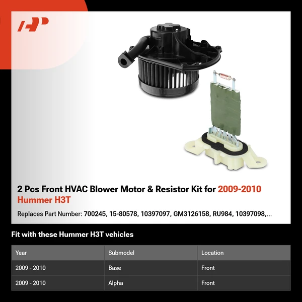 2 Pcs Front HVAC Blower Motor & Resistor Kit for 2009-2010 Hummer H3T