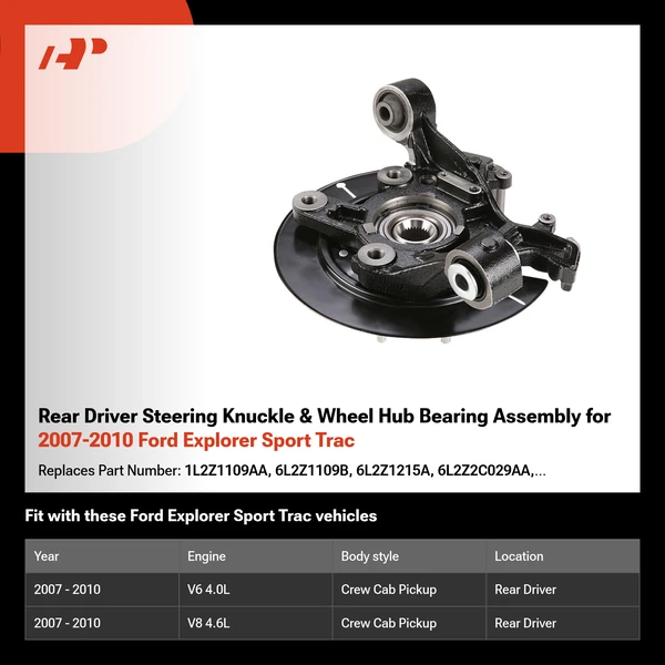 Rear Driver Steering Knuckle & Wheel Hub Bearing Assembly for 2007-2010 Ford Explorer Sport Trac