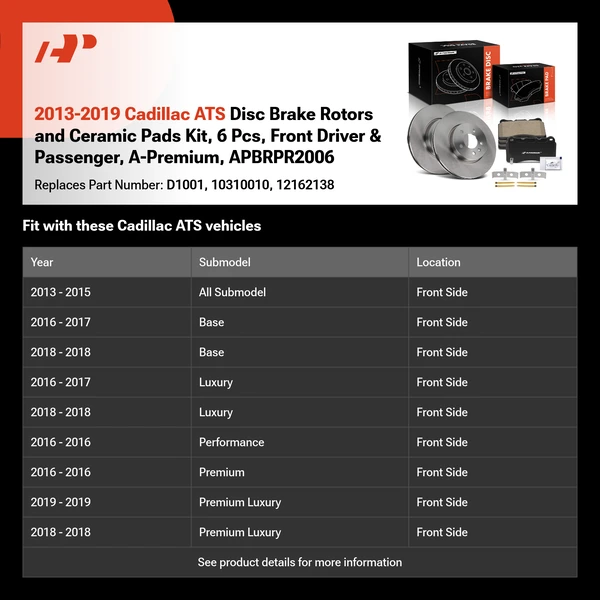 2013-2019 Cadillac ATS Disc Brake Rotors and Ceramic Pads Kit, 6 Pcs, Front Driver & Passenger, A-Premium, APBRPR2006
