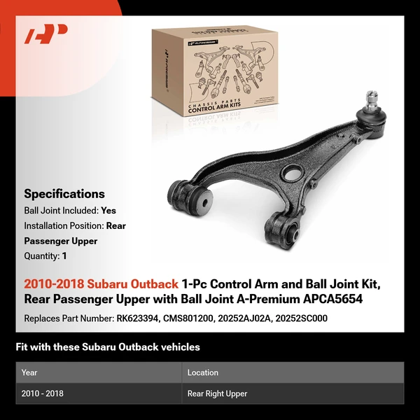 2010-2018 Subaru Outback 1-Pc Control Arm and Ball Joint Kit, Rear Passenger Upper with Ball Joint A-Premium APCA5654