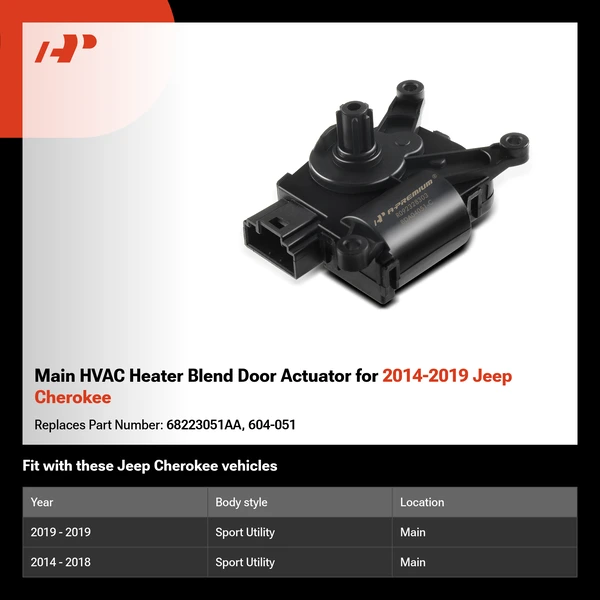 Main HVAC Heater Blend Door Actuator for 2014-2019 Jeep Cherokee