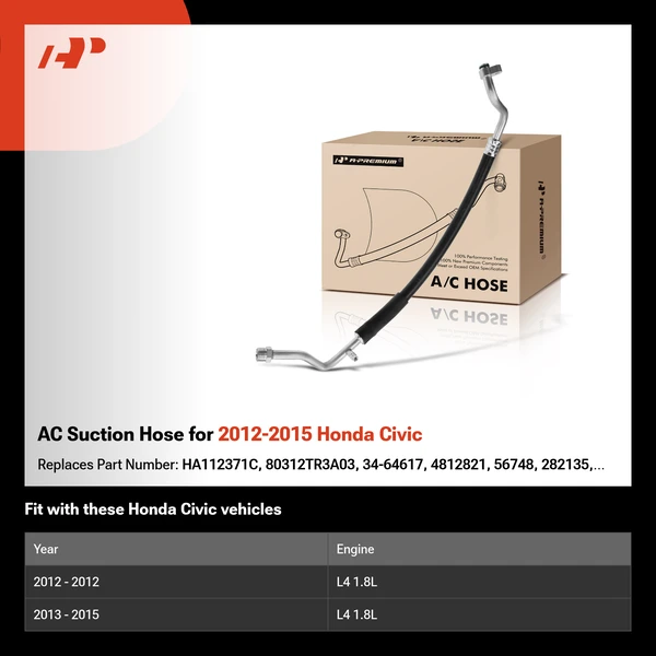 AC Suction Hose for 2012-2015 Honda Civic