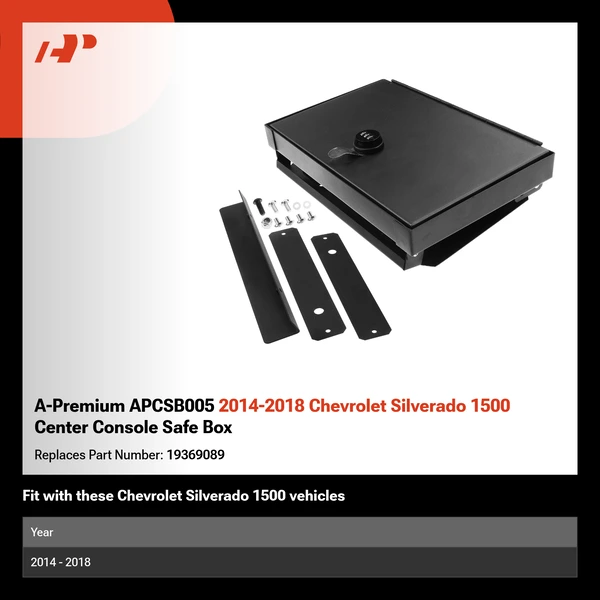A-Premium APCSB005 2014-2018 Chevrolet Silverado 1500 Center Console Safe Box