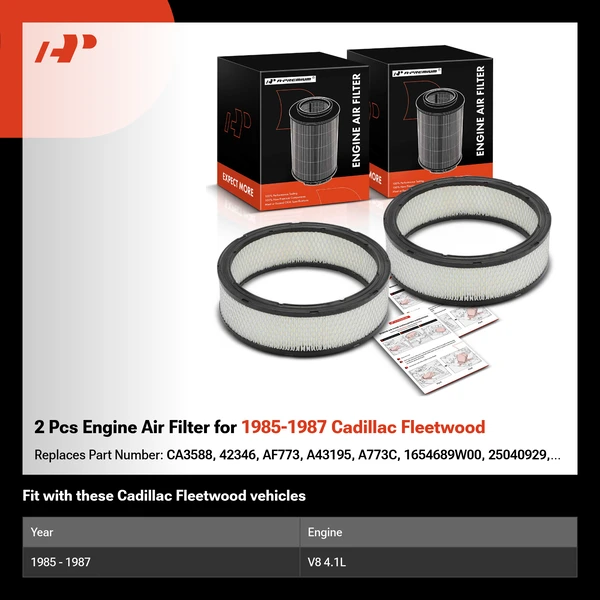 2 Pcs Engine Air Filter for 1985-1987 Cadillac Fleetwood