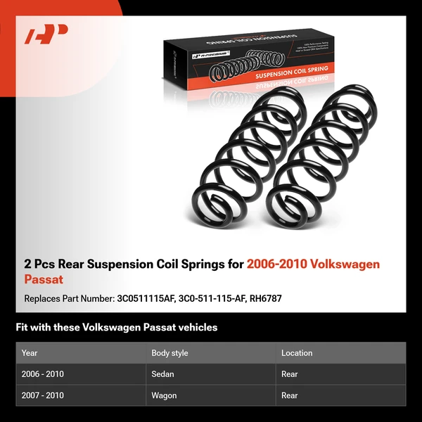 2 Pcs Rear Suspension Coil Springs for 2006-2010 Volkswagen Passat
