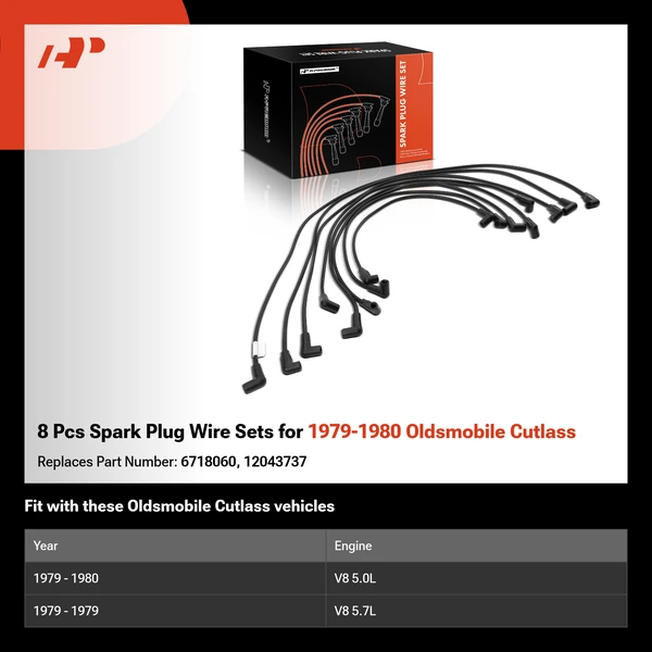 8 Pcs Spark Plug Wire Sets for 1979-1980 Oldsmobile Cutlass