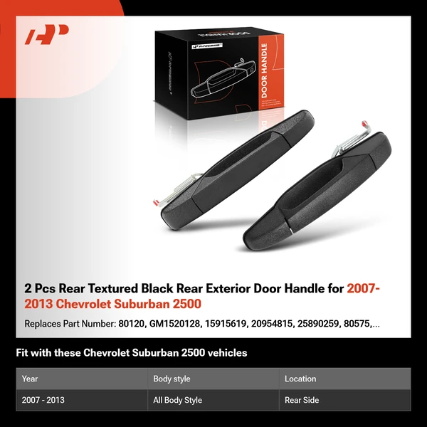 2 Pcs Rear Textured Black Rear Exterior Door Handle for 2007-2013 Chevrolet Suburban 2500
