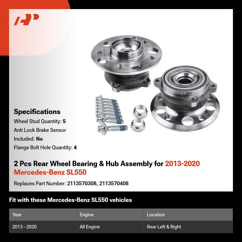 2 Pcs Rear Wheel Bearing & Hub Assembly for 2013-2020 Mercedes-Benz SL550