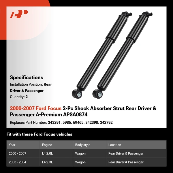 2000-2007 Ford Focus 2-Pc Shock Absorber Strut Rear Driver & Passenger A-Premium APSA0874