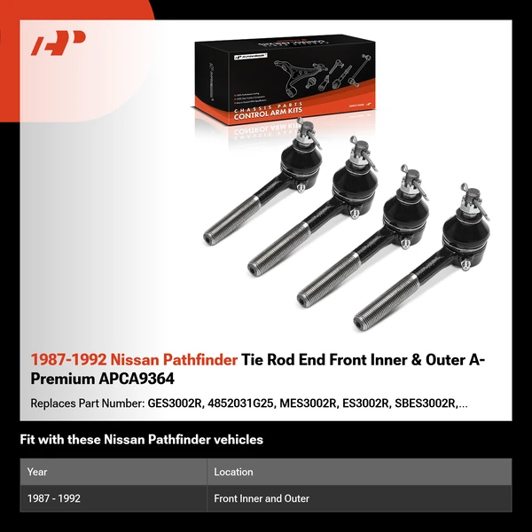 1987-1992 Nissan Pathfinder Tie Rod End Front Inner & Outer A-Premium APCA9364