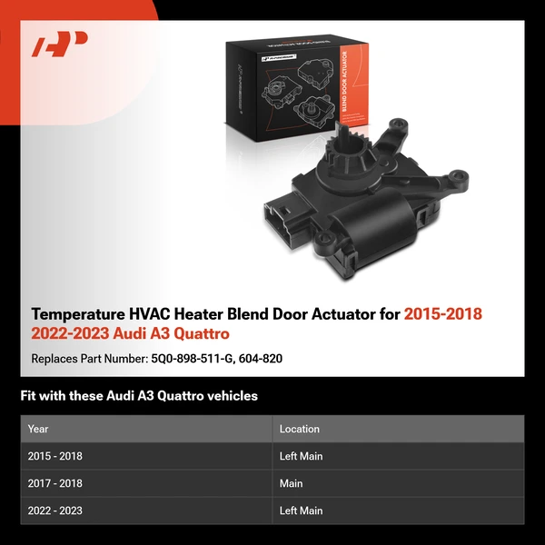 Temperature HVAC Heater Blend Door Actuator for 2015-2018 2022-2023 Audi A3 Quattro