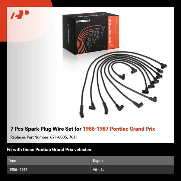 7 Pcs Spark Plug Wire Set for 1986-1987 Pontiac Grand Prix