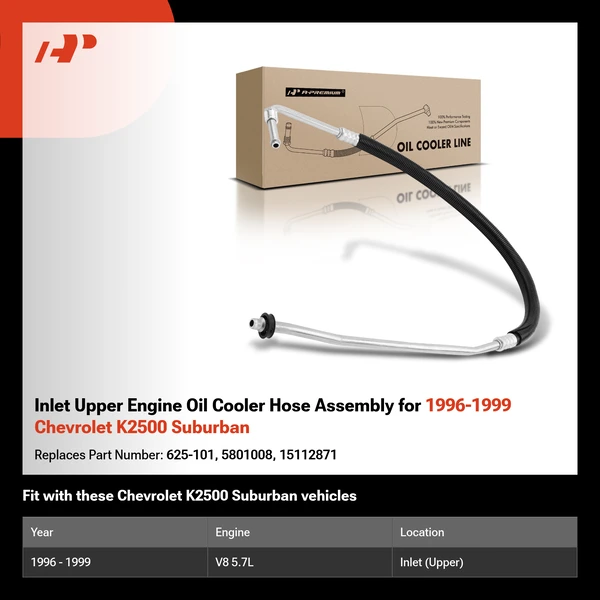 Inlet Upper Engine Oil Cooler Hose Assembly for 1996-1999 Chevrolet K2500 Suburban
