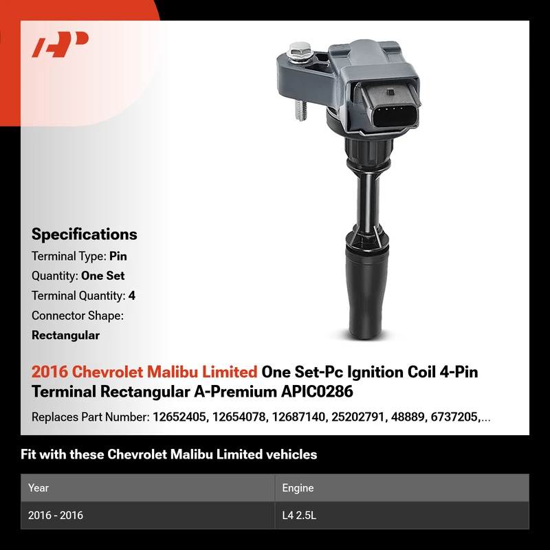 2016 Chevrolet Malibu Limited One Set-Pc Ignition Coil 4-Pin Terminal Rectangular A-Premium APIC0286