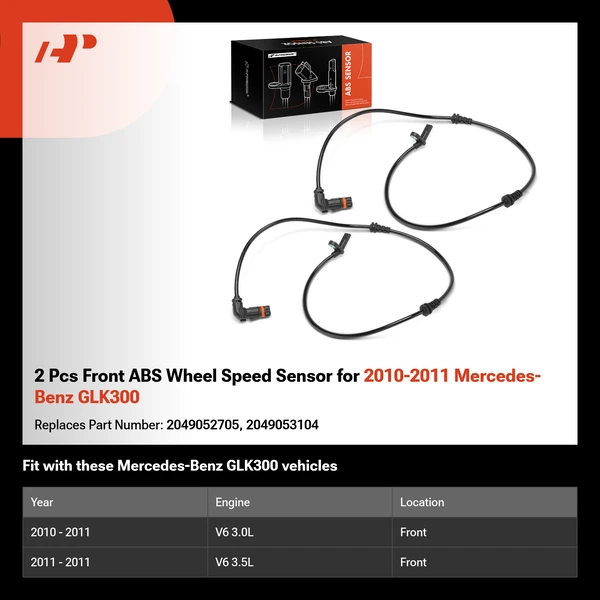 2 Pcs Front ABS Wheel Speed Sensor for 2010-2011 Mercedes-Benz GLK300