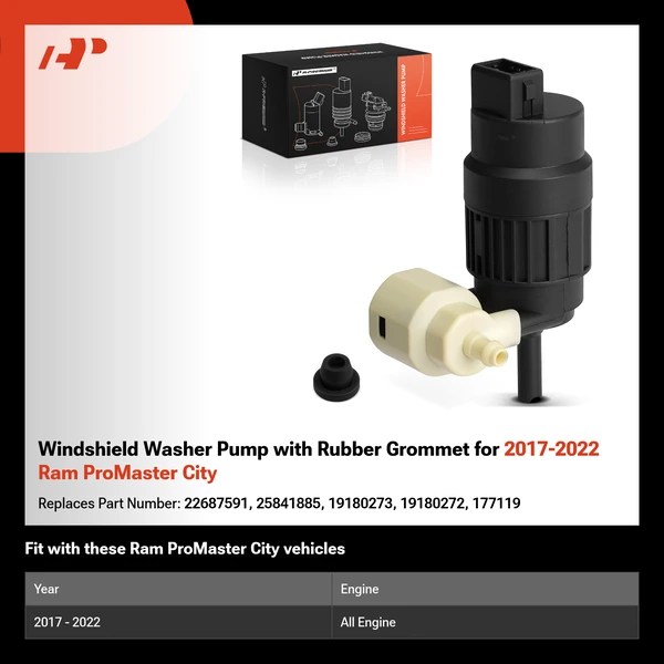 Windshield Washer Pump with Rubber Grommet for 2017-2022 Ram ProMaster City