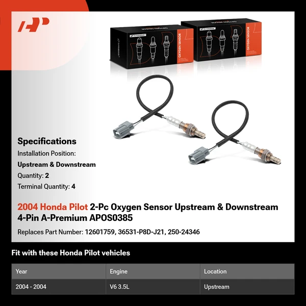 2004 Honda Pilot 2-Pc Oxygen Sensor Upstream & Downstream 4-Pin A-Premium APOS0385