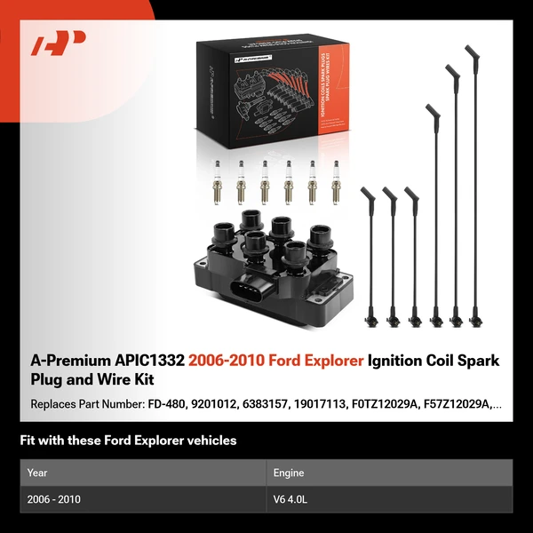A-Premium APIC1332 2006-2010 Ford Explorer Ignition Coil Spark Plug and Wire Kit