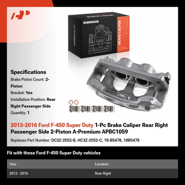 2013-2016 Ford F-450 Super Duty 1-Pc Brake Caliper Rear Right Passenger Side 2-Piston A-Premium APBC1059