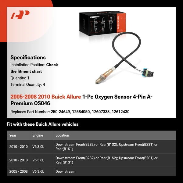 2005-2008 2010 Buick Allure 1-Pc Oxygen Sensor 4-Pin A-Premium OS046