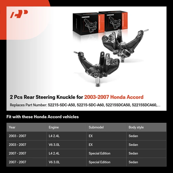 2 Pcs Rear Steering Knuckle for 2003-2007 Honda Accord