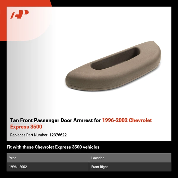 Tan Front Passenger Door Armrest for 1996-2002 Chevrolet Express 3500