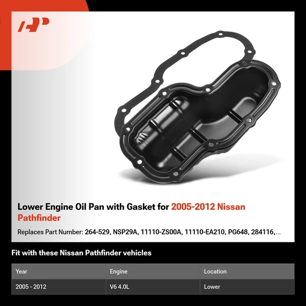 Lower Engine Oil Pan with Gasket for 2005-2012 Nissan Pathfinder