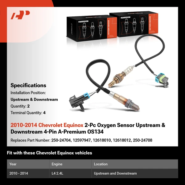 2010-2014 Chevrolet Equinox 2-Pc Oxygen Sensor Upstream & Downstream 4-Pin A-Premium OS134