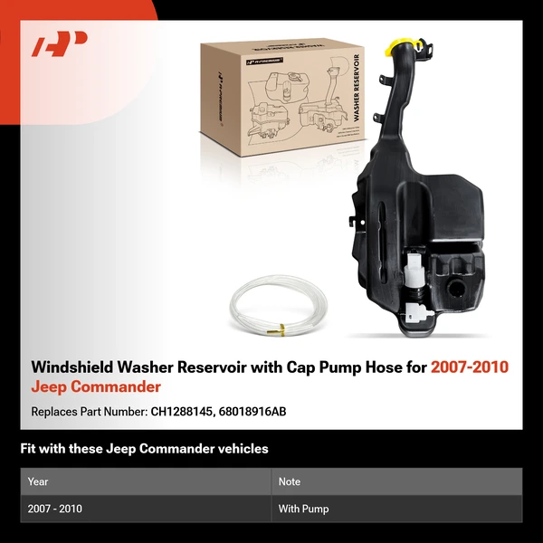 Windshield Washer Reservoir with Cap Pump Hose for 2007-2010 Jeep Commander