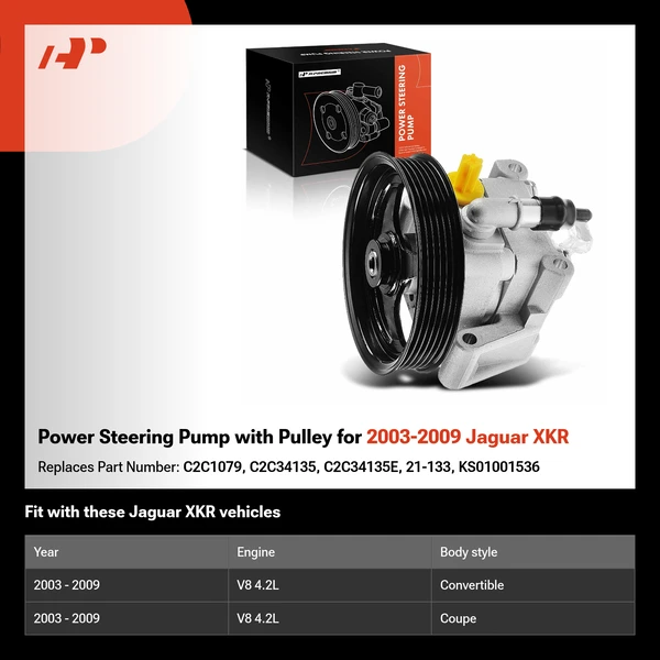 Power Steering Pump with Pulley for 2003-2009 Jaguar XKR