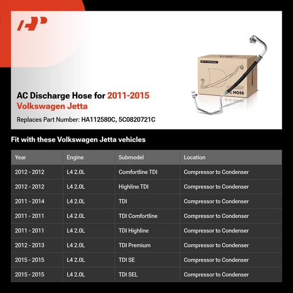 AC Discharge Hose for 2011-2015 Volkswagen Jetta