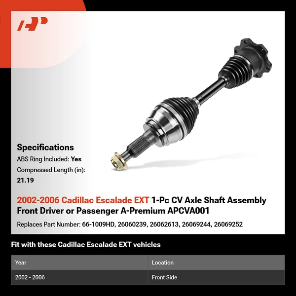 2002-2006 Cadillac Escalade EXT 1-Pc CV Axle Shaft Assembly Front Driver or Passenger A-Premium APCVA001