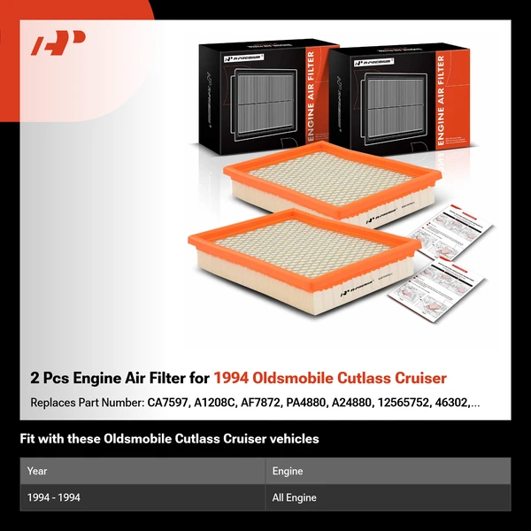 2 Pcs Engine Air Filter for 1994 Oldsmobile Cutlass Cruiser