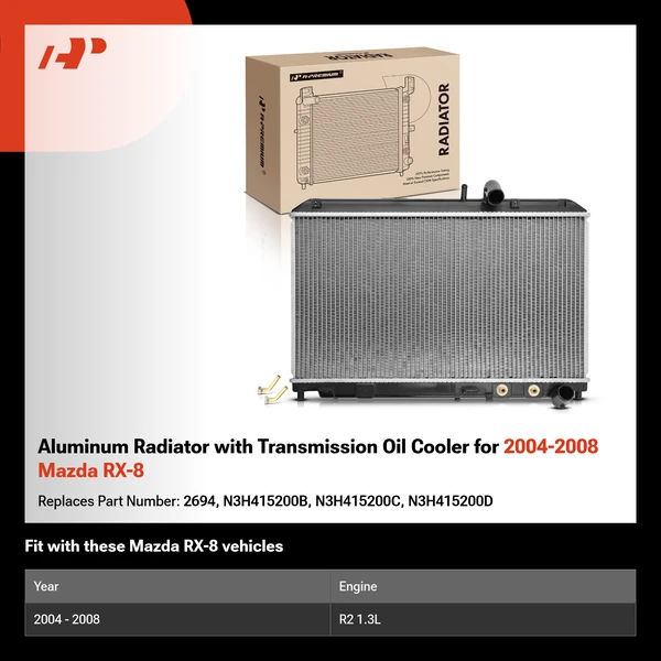 Aluminum Radiator with Transmission Oil Cooler for 2004-2008 Mazda RX-8