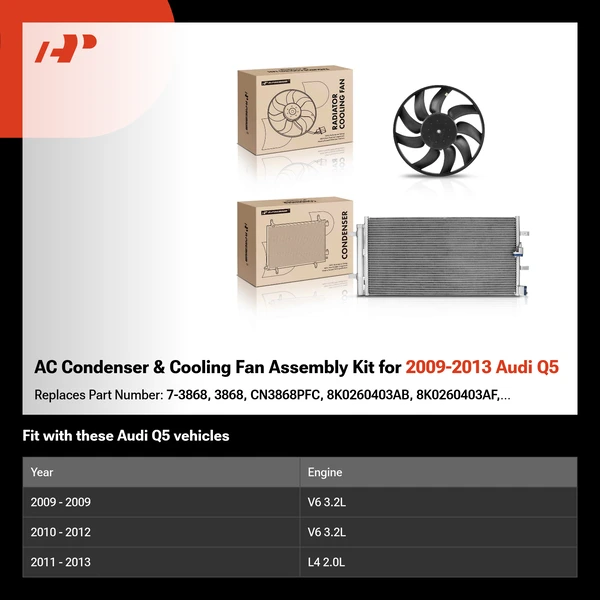 AC Condenser & Cooling Fan Assembly Kit for 2009-2013 Audi Q5
