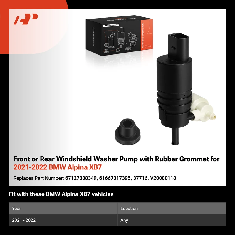 Front or Rear Windshield Washer Pump with Rubber Grommet for 2021-2022 BMW Alpina XB7