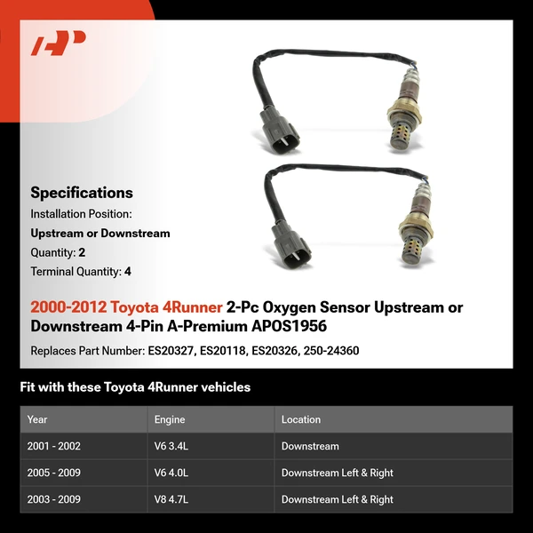 2000-2012 Toyota 4Runner 2-Pc Oxygen Sensor Upstream or Downstream 4-Pin A-Premium APOS1956