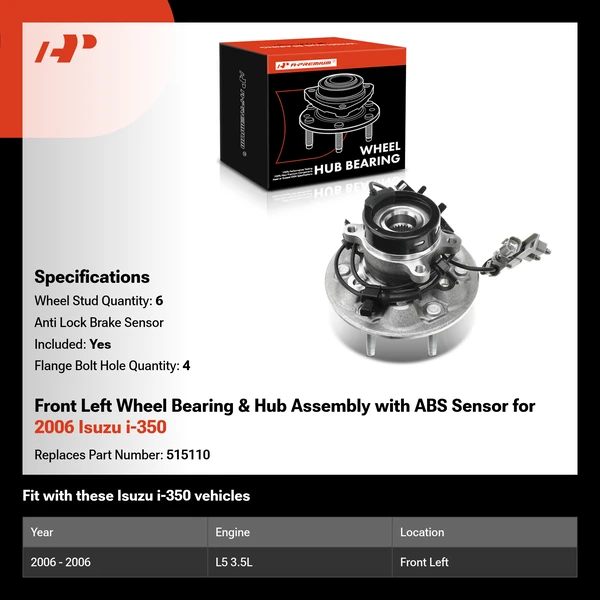 Front Left Wheel Bearing & Hub Assembly with ABS Sensor for 2006 Isuzu i-350